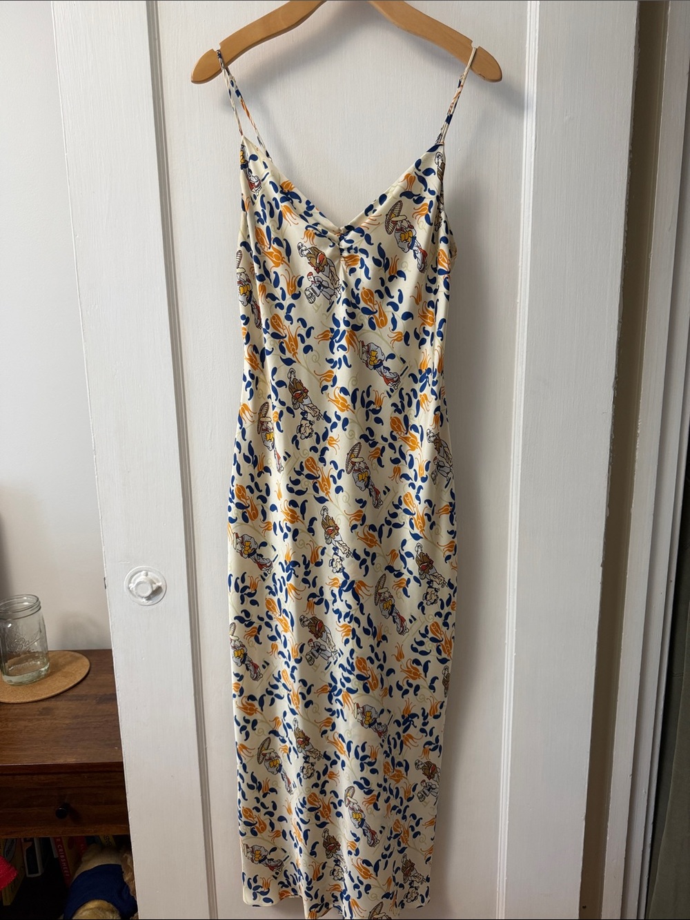 Slip Maxi Dress in Cream with Blue & Yellow Floral Print